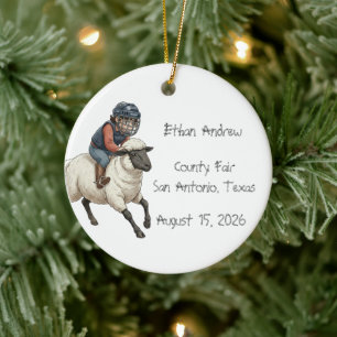 Personalized Mutton Bustin Boy  Ceramic Tree Decoration