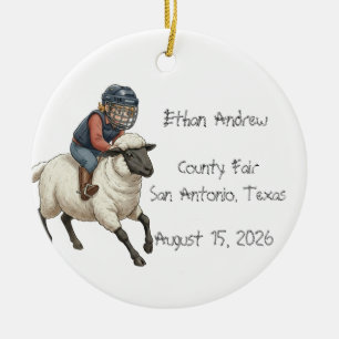 Personalized Mutton Bustin Boy  Ceramic Tree Decoration