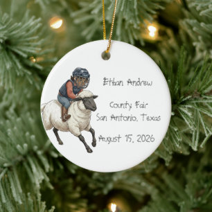 Personalized Mutton Bustin Rodeo Boy  Ceramic Tree Decoration