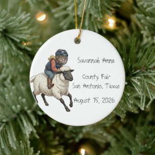 Personalized Mutton Bustin Rodeo Girls Ceramic Tree Decoration