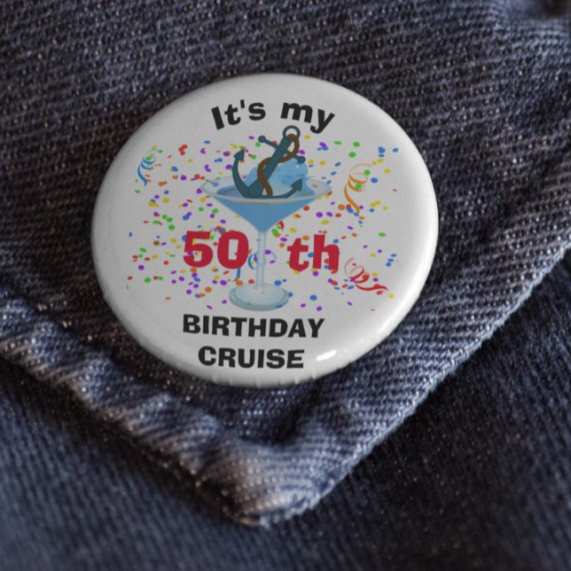 Personalized My Birthday Cruise Cocktail Anchor  10 Cm Round Badge (Creator Uploaded)