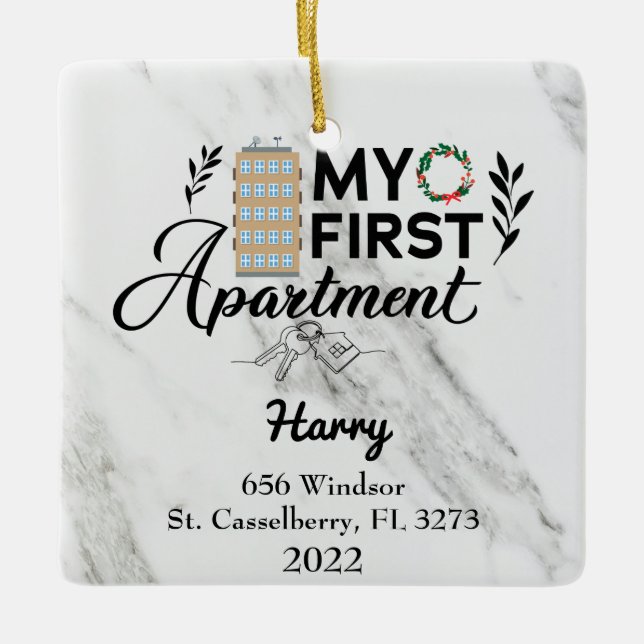 Personalized My First Apartment 2025 Ceramic Ornament (Front)