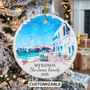 Personalized Mykonos Ornament, Greece Ceramic Tree Decoration