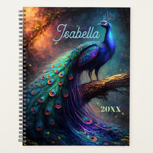 Personalized Mystical Beautiful Peacock in Forest Planner (Front)