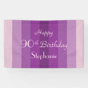 Personalized Name 90th Birthday Purple Stripes Banner