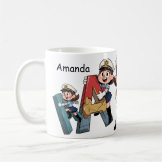 Personalized  Name & A Sailor Cartoon Character  Coffee Mug