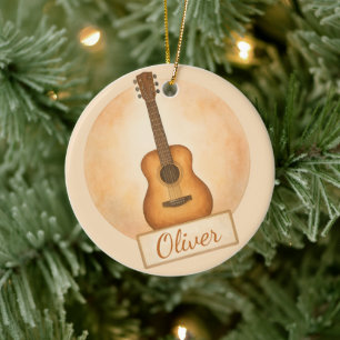 Personalized Name Acoustic Guitar For Music Lovers Ceramic Tree Decoration