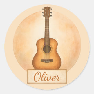 Personalized Name Acoustic Guitar For Music Lovers Classic Round Sticker