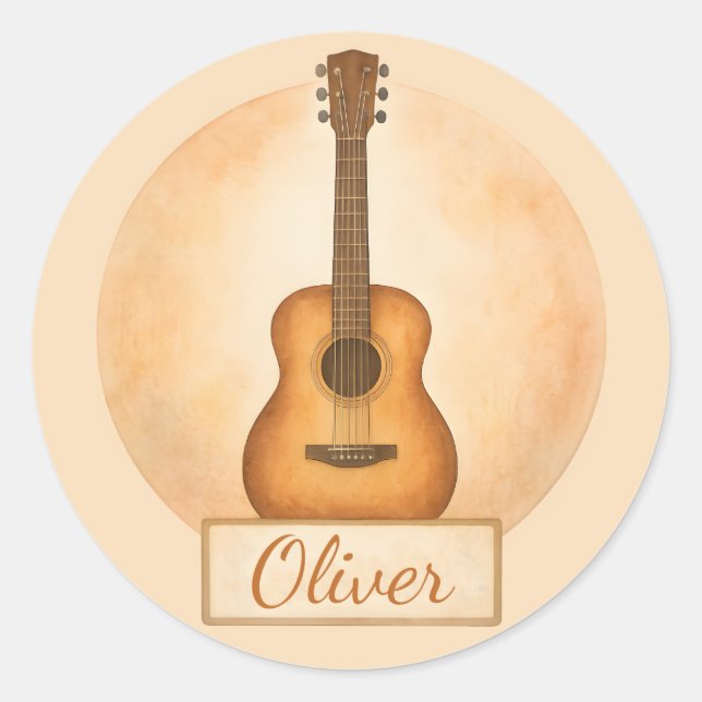 Personalized Name Acoustic Guitar For Music Lovers Classic Round Sticker (Front)