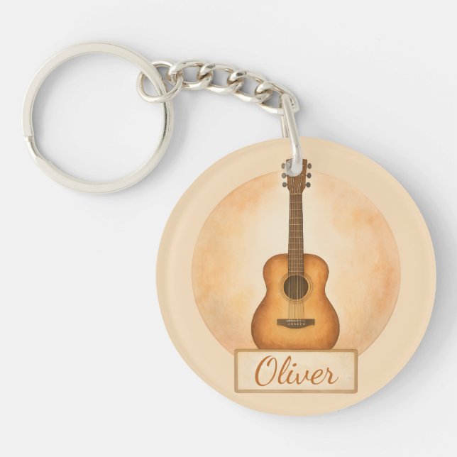Personalized Name Acoustic Guitar For Music Lovers Key Ring (Front)