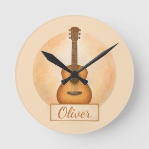 Personalized Name Acoustic Guitar For Music Lovers Round Clock