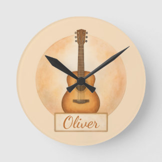 Personalized Name Acoustic Guitar For Music Lovers Round Clock
