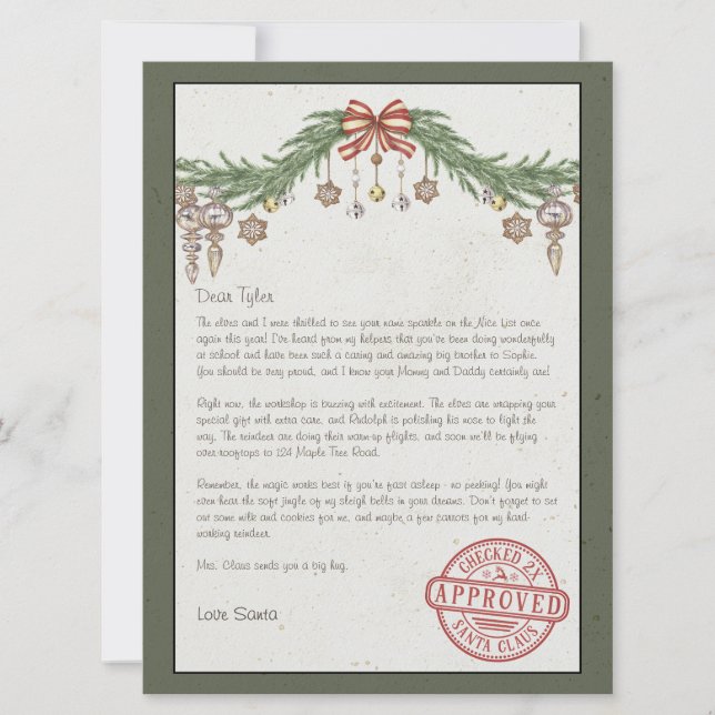Personalized name & address Letter from santa Holiday Card (Front)