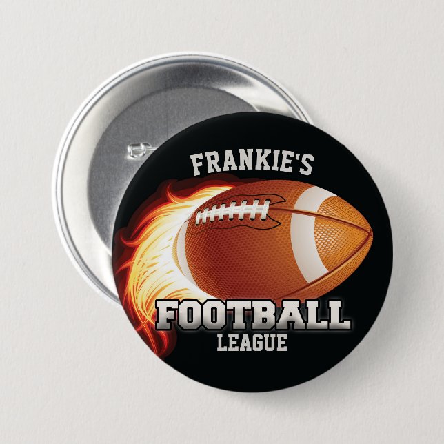 Personalized NAME American Football Flames Sports 7.5 Cm Round Badge (Front & Back)
