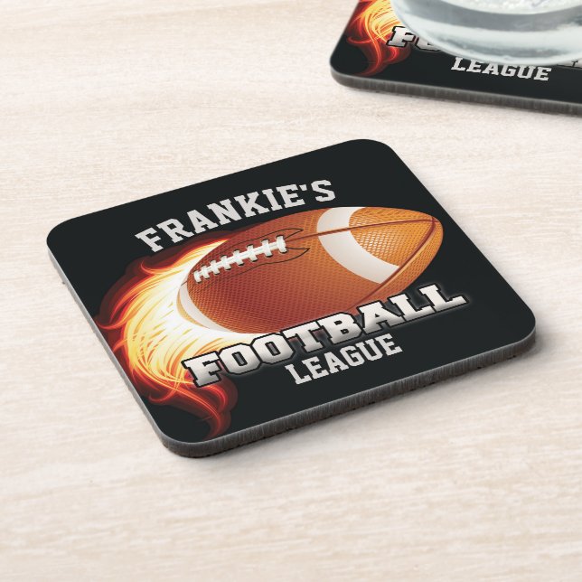 Personalized NAME American Football Flames Sports Coaster (Left Side)