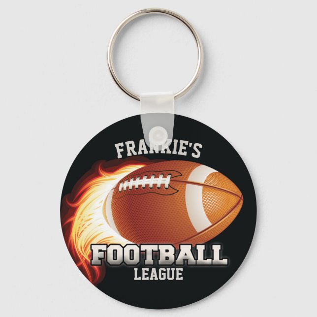 Personalized NAME American Football Flames Sports Key Ring (Front)
