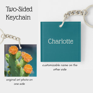 Personalized name and Cactus flower Photo Key Ring