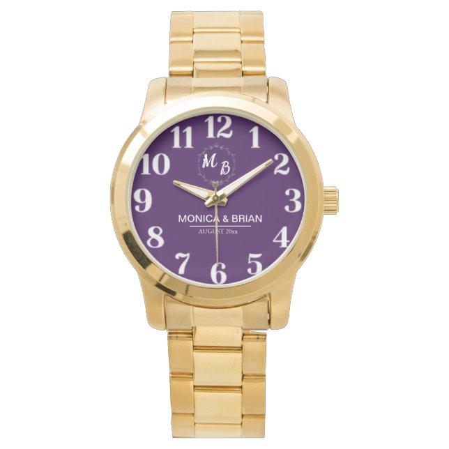 Personalized name and Monogram White And Purple Watch (Front)