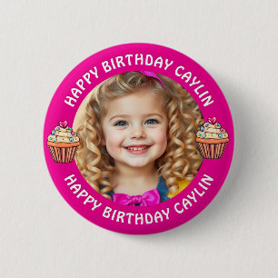 Personalized Name and Photo Birthday   6 Cm Round Badge