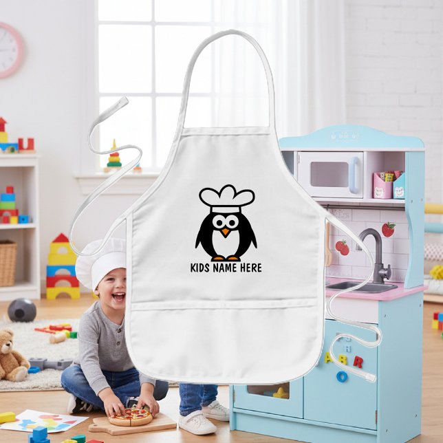 Personalized name apron for kids | Penguin chef (children's apron)