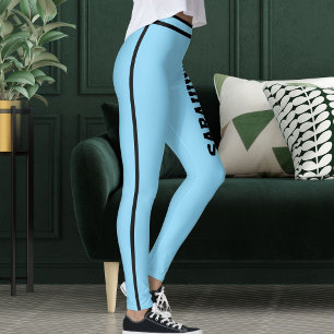Personalized Name Baby Blue Black Stripes Fun Gift Leggings