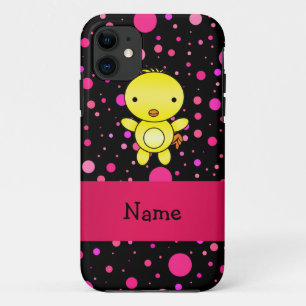 Personalized name baby chick black pink polka dots iPhone 11 case