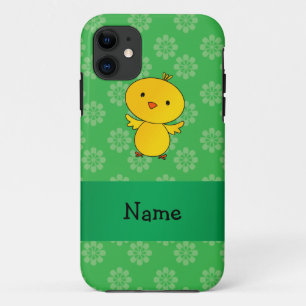 Personalized name baby chick green flowers iPhone 11 case