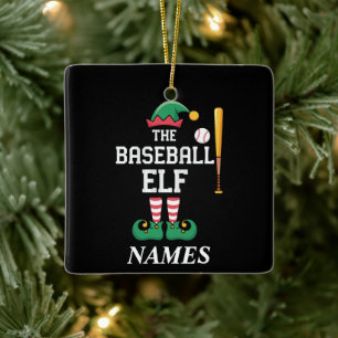 Personalized Name Baseball Elf Family Matching  Ceramic Ornament