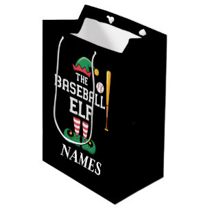 Personalized Name Baseball Elf Family Matching  Medium Gift Bag