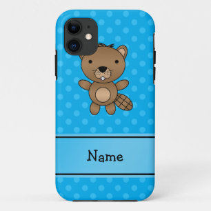 Personalized name beaver blue polka dots iPhone 11 case