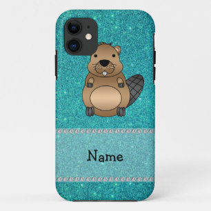 Personalized name beaver turquoise glitter iPhone 11 case