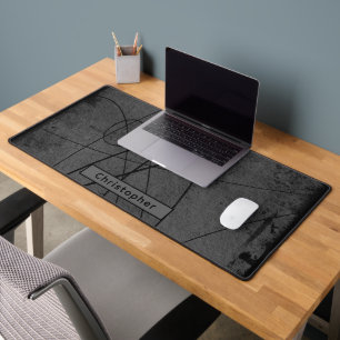 Personalized Name Black Gray Masculine Abstract Desk Mat