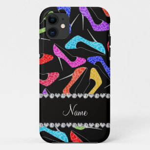Personalized name black rainbow leopard high heels iPhone 11 case