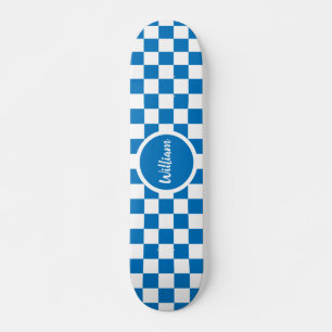 Personalized Name blue and white Checkerboard Skateboard