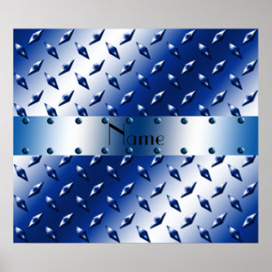 Personalized name blue diamond plate steel poster