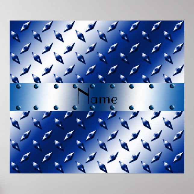 Personalized name blue diamond plate steel poster (Front)