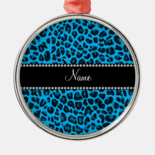 Personalized name blue leopard pattern metal tree decoration