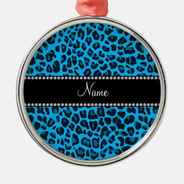Personalized name blue leopard pattern metal tree decoration (Front)