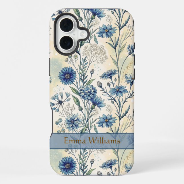 Personalized Name Blue Wildflowers iPhone Case (Back)