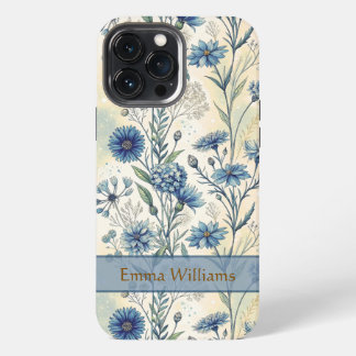 Personalized Name Blue Wildflowers iPhone 13 Pro Max Case