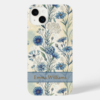 Personalized Name Blue Wildflowers iPhone 14 Plus Case