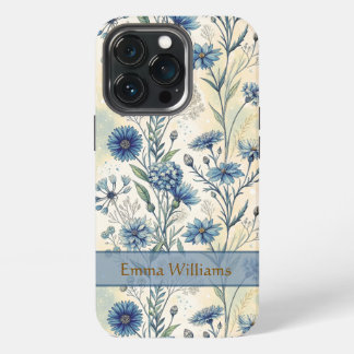Personalized Name Blue Wildflowers iPhone 13 Pro Case