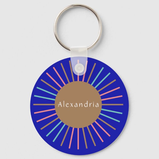 Personalized Name Boho Sun Blue Key Ring (Front)