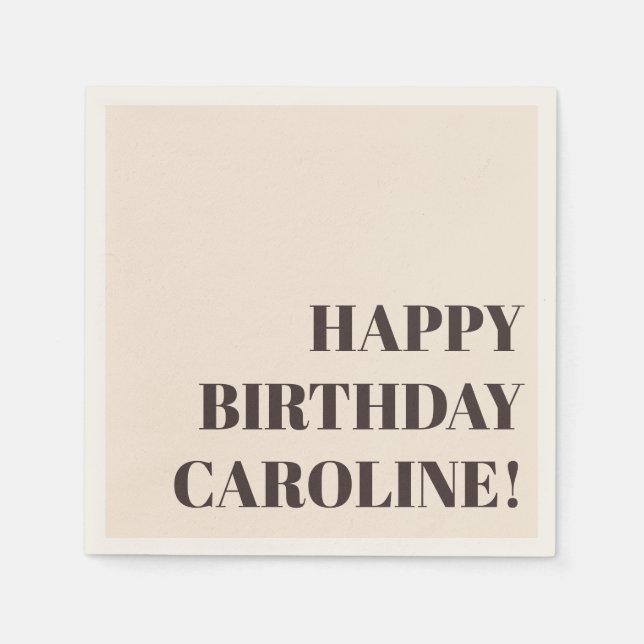 Personalized Name Bold Brown Cream Birthday Party Napkin (Front)