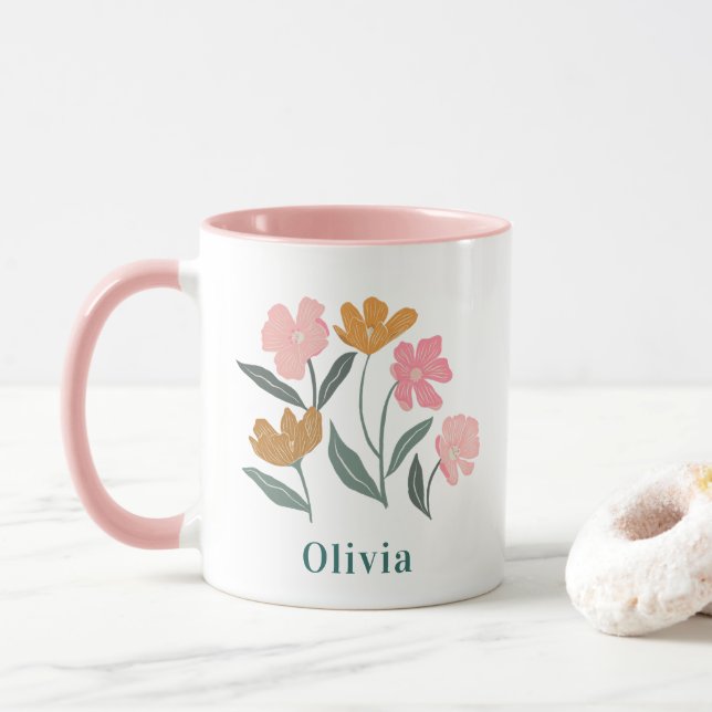 Personalized Name Botanical Illustrated Bridesmaid Mug (With Donut)
