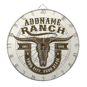 Personalized NAME Bull Steer Skull Western Ranch Dartboard