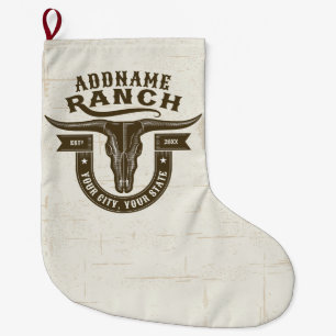 Personalized NAME Bull Steer Skull Western Ranch Large Christmas Stocking