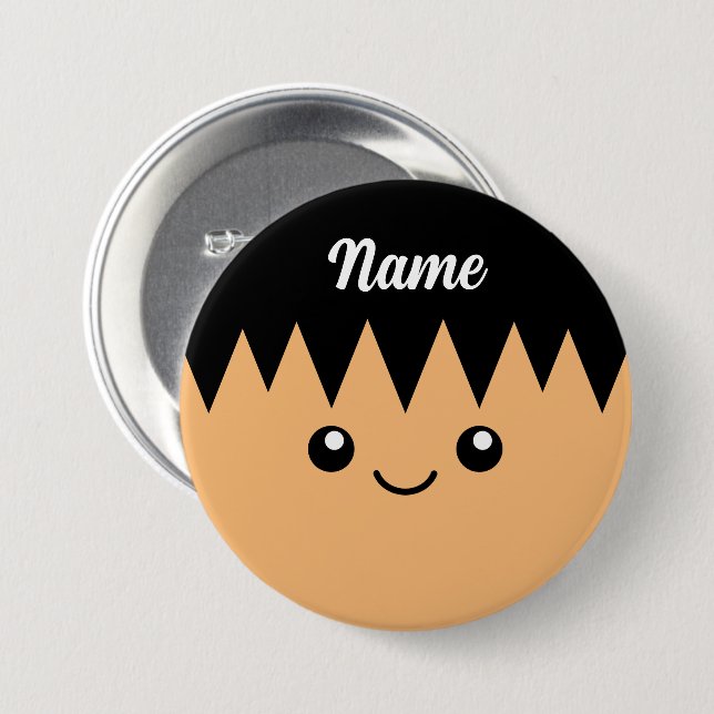 Personalized name button with funny cartoon face (Front & Back)