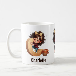 Personalized Name & C Sleepy Morning Plaid Charact Coffee Mug