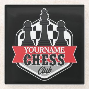 Personalized NAME Chess Player Club Checkmate   Glass Coaster
